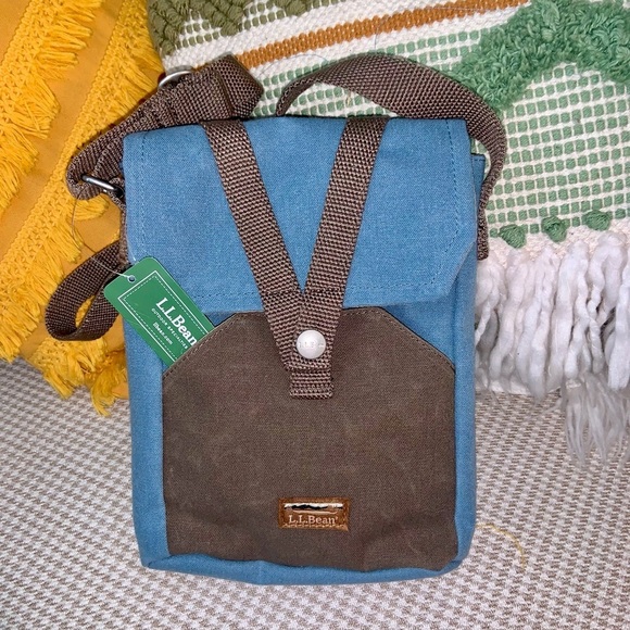 L. L. Bean Utility Crossbody Blue Brown Canvas Bag - Picture 9 of 10